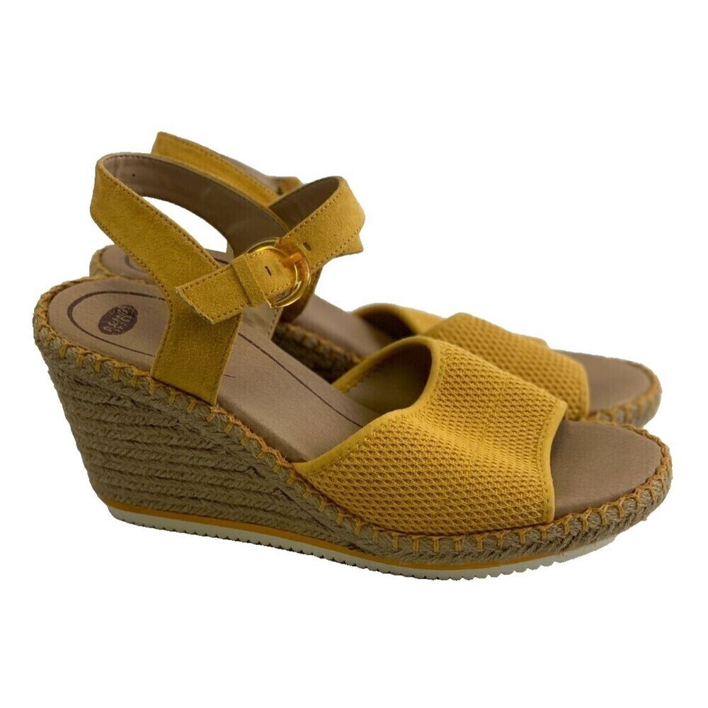 Dr Scholls Valet Wedge Sandal Espadrille Buckle Ankle Strap Yellow Faux Suede 10
